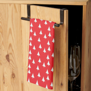 White Christmas Trees Red Kitchen Towel