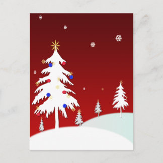 White Christmas Trees with Red Background Holiday Postcard