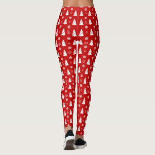 White Christmas Trees with Snowflakes Pattern Leggings
