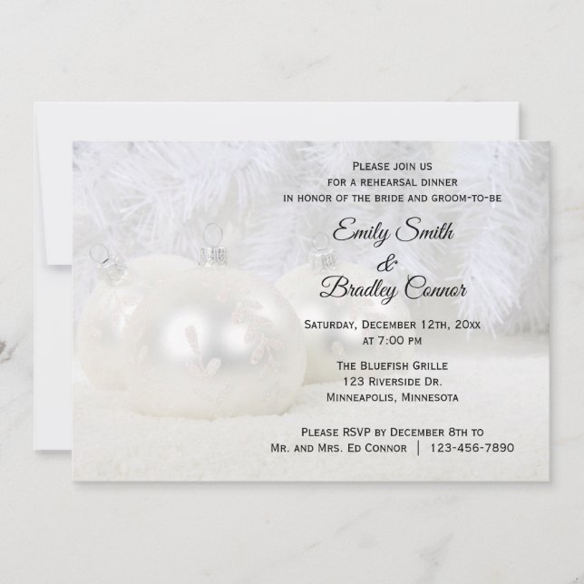 White Christmas Winter Wedding Rehearsal Dinner Invitation (Front)