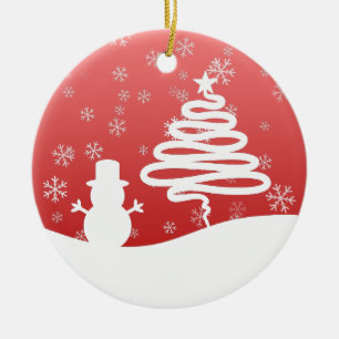 White Christmas Winter Wonderland Snowman Tree Ceramic Ornament
