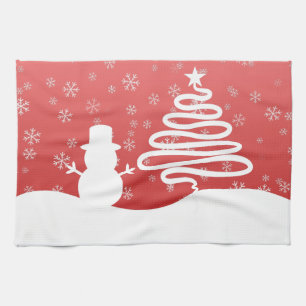 White Christmas Winter Wonderland Snowman Tree Kitchen Towel