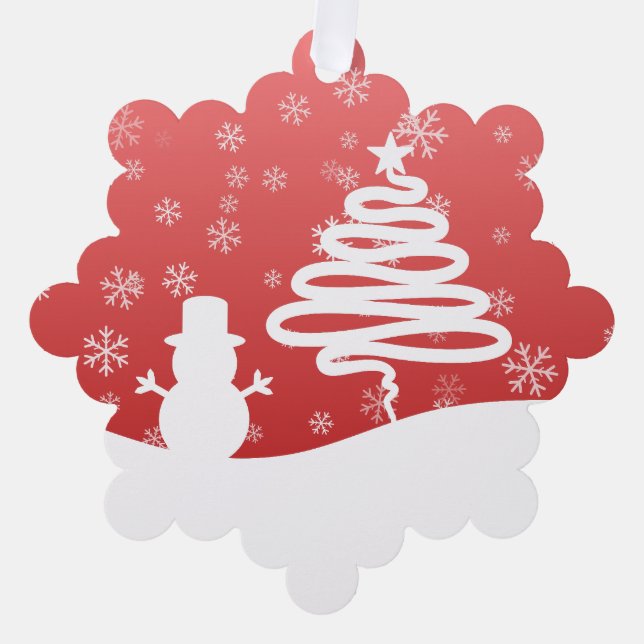 White Christmas Winter Wonderland Snowman Tree Ornament Card (Front)