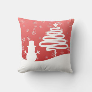 White Christmas Winter Wonderland Snowman Tree Throw Pillow