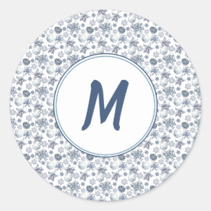 White Christmas With Monogram  Classic Round Sticker