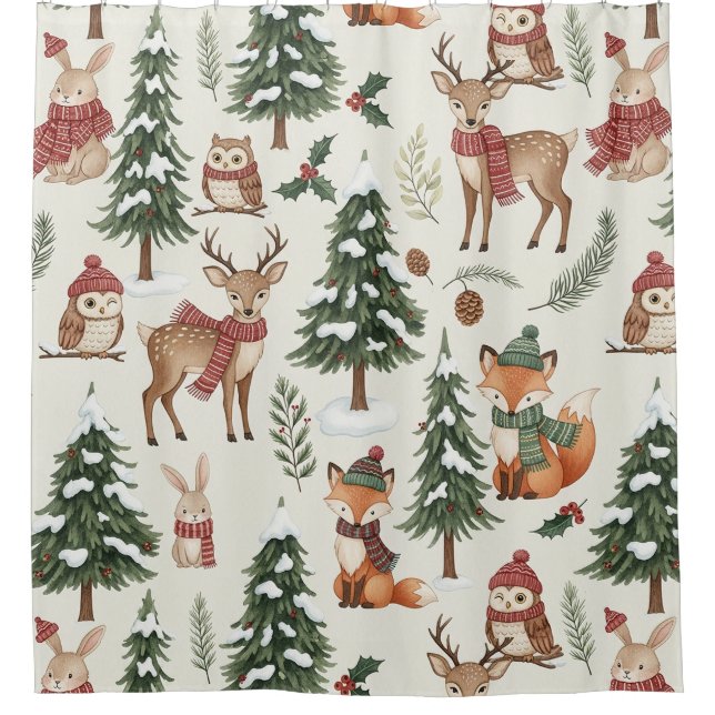 White Christmas Woodland Fox Deer Bunny Pattern (Front)