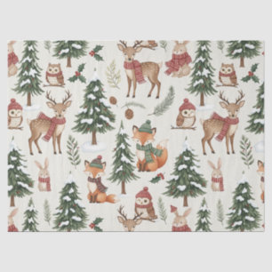White Christmas Woodland Fox Deer Bunny Pattern Tissue Paper