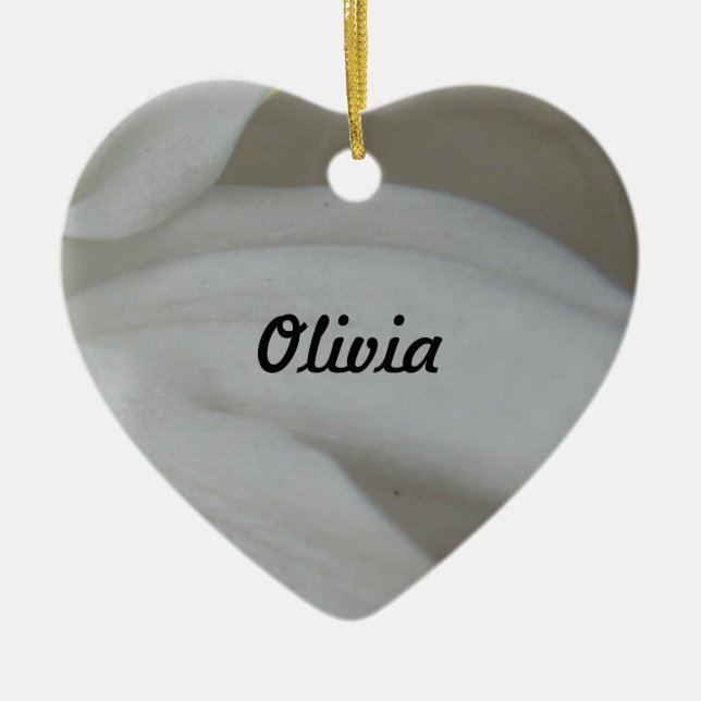 White Chrysanthemum Heart Custom Ceramic Ornament (Front)