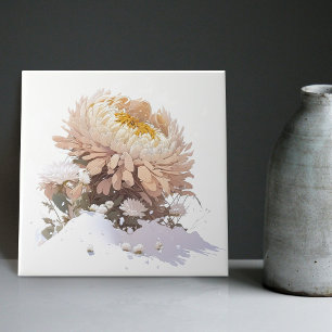 White Chrysanthemum Mountain Breaking Through Snow Tile