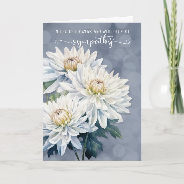 White Chrysanthemums on Blue Sympathy Card (Front)