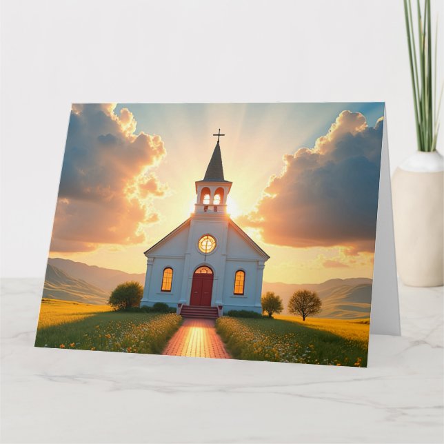 White Church in a Country Meadow Card (Front)
