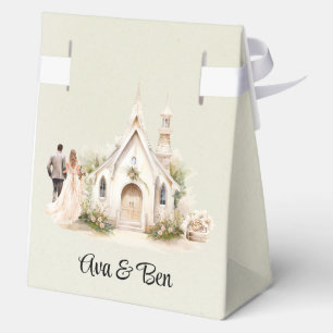 White Church Watercolor Wedding Favor Box