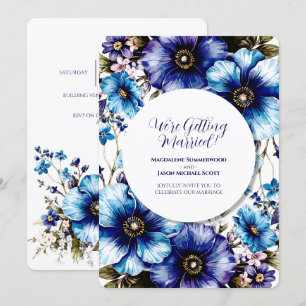 White Circle Frame Blue Purple Floral Background Invitation