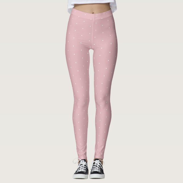 White Circles Dots Modern Blush Pink Elegant Top Leggings (Front)