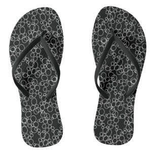 White Circles on Black Flip Flops