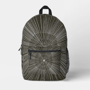 White Circular Spokes Pattern on Black Backpacks