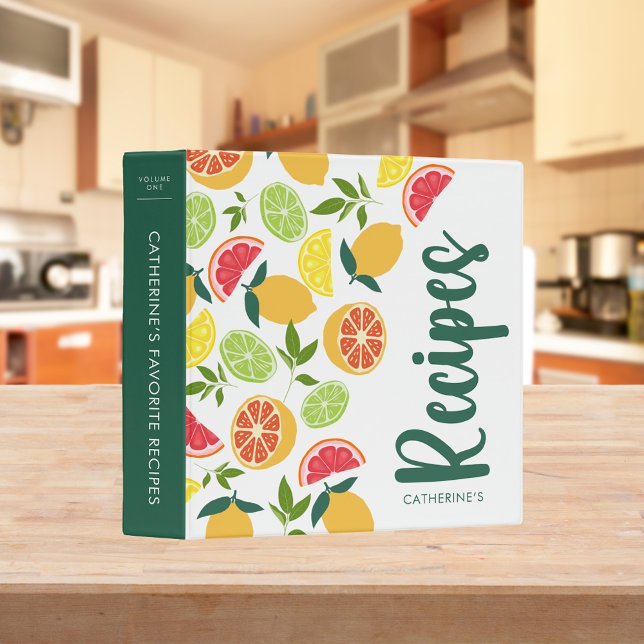 White Citrus Lemon Orange Pattern Add Name Recipes Binder (Creator Uploaded)