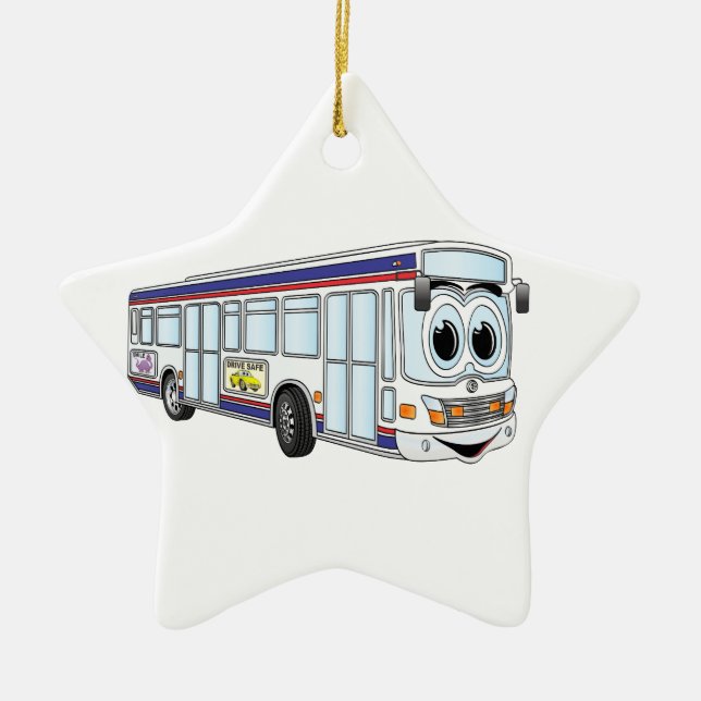 White City Bus Cartoon Ceramic Ornament (Front)
