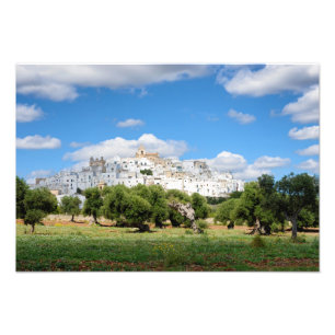 White city Ostuni with olive trees, Puglia print