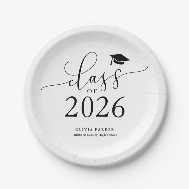 White Class of 2025 Graduation Party Paper Plate (Front)