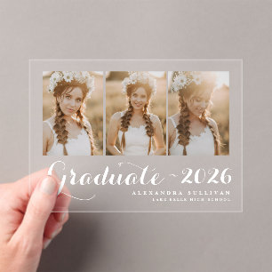 White Class of 2026 Photo Collage Graduation Acrylic Invitations