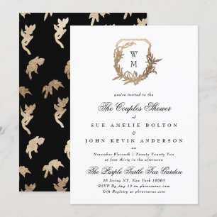 white classic black gold motif couples shower invitation