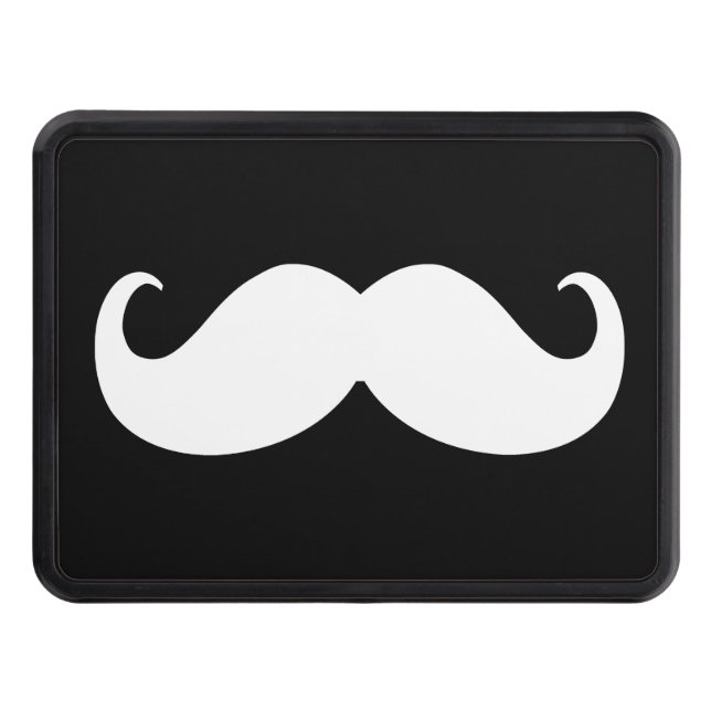 White Classic Moustache on Hitch Print Trailer Hitch Cover (Front)