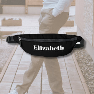 White Classic Personalized Name Black Stylish Fanny Pack