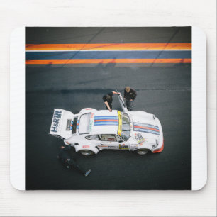 White classic race car mouse pad