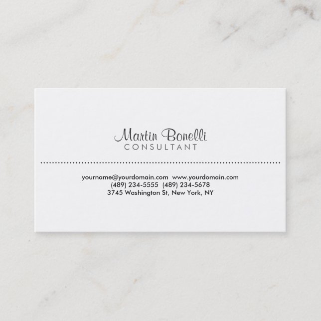 White Classic Script Dot Line Business Card (Front)