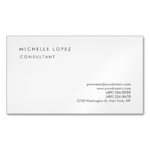 White Classical Elegant Plain Professional Magnetic Business Card