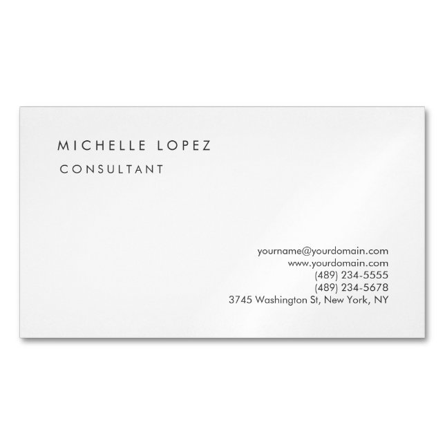 White Classical Elegant Plain Professional Magnetic Business Card (Front)