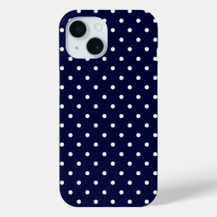 White Classy Polka Dot Pattern On Navy Blue  iPhone 15 Case