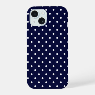 White Classy Polka Dot Pattern On Navy Blue iPhone 15 Case