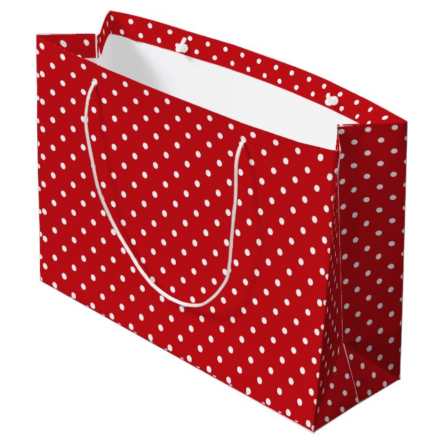 White Classy Polka Dots Pattern On Festive Red  Large Gift Bag (Back Angled)