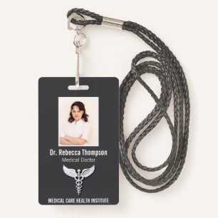 White Clean Detailed Caduceus Medical Photo ID Badge