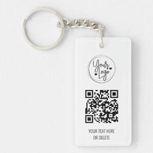 White Clean Simple QR Code Logo Porte - clé d'ent