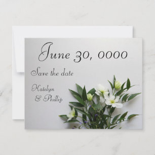 White clematis arrangement save the date
