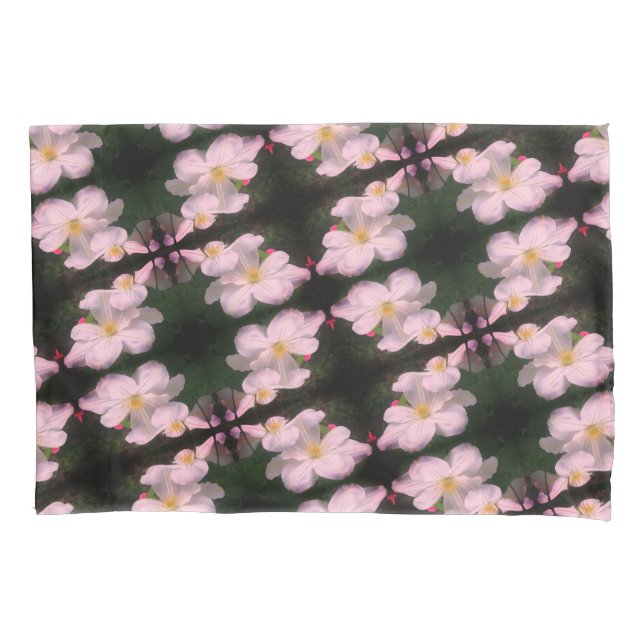 White Clematis Flower Pair Abstract Floral Pattern Pillowcase (Front)