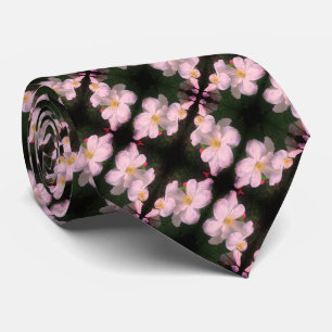 White Clematis Flower Pair Abstract Floral Pattern Tie