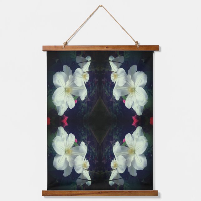 White Clematis Flower Pair Abstract   Hanging Tapestry (Front)
