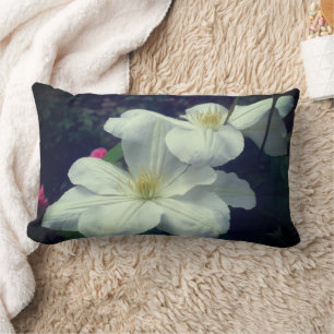 White Clematis Flower Pair   Lumbar Pillow