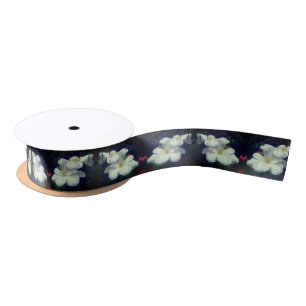 White Clematis Flower Pair  Satin Ribbon