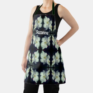 White Clematis Flowers Personalized Apron