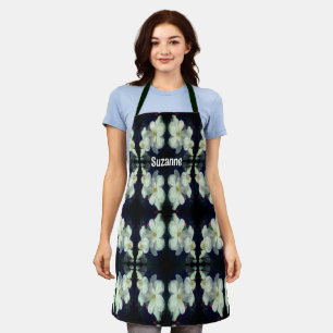 White Clematis Flowers Personalized Apron