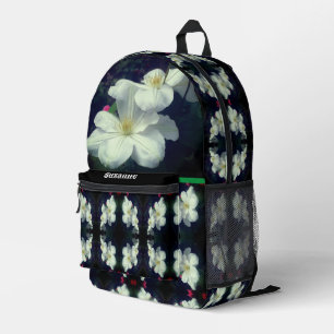 White Clematis Flowers Personalized Printed Backpack