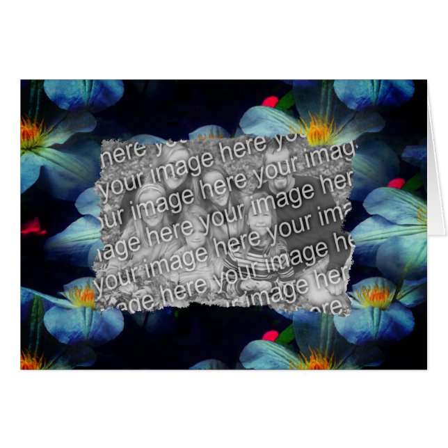 White Clematis Flowers Photo Frame Card (Front Horizontal)