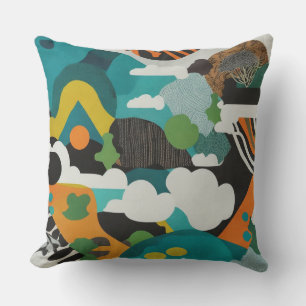 White clouds abstract geometric rainbow colours 3 throw pillow