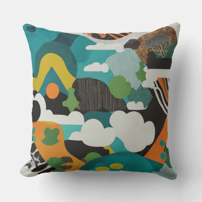 White clouds abstract geometric rainbow colours 3 throw pillow (Front)