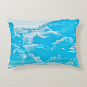white clouds and bright blue sky background, pano accent pillow